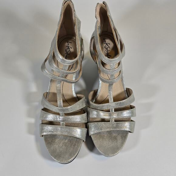 L LifeStride Soft System Mallie Silver Strappy Heels Womens Size 11 Gladiator - Picture 4 of 11